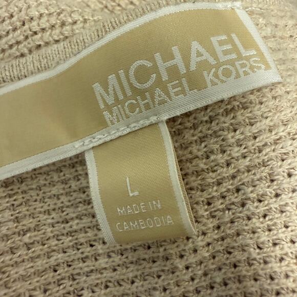 Michael Kors Womens SZ L Beige Long Sleeve Crew Neck Pullover Sweater Top Cotton - Picture 4 of 7